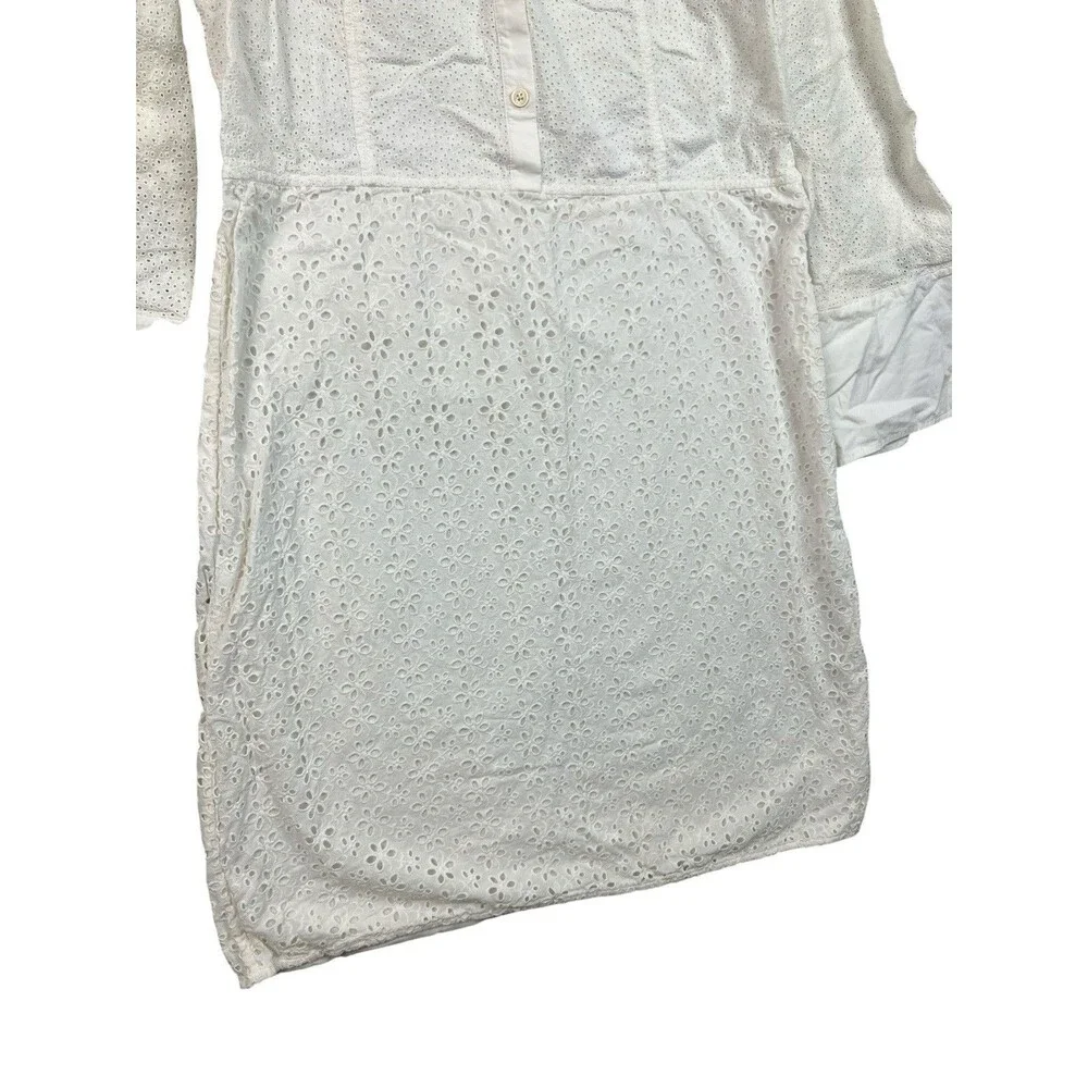 Tory Burch Shirt Dress Womens 12 White Cotton Eyelet Lace Bell Sleeve Vacation